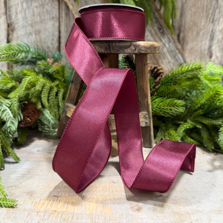 1.5" Burgundy Satin Ribbon, Burgundy Christmas Ribbon,