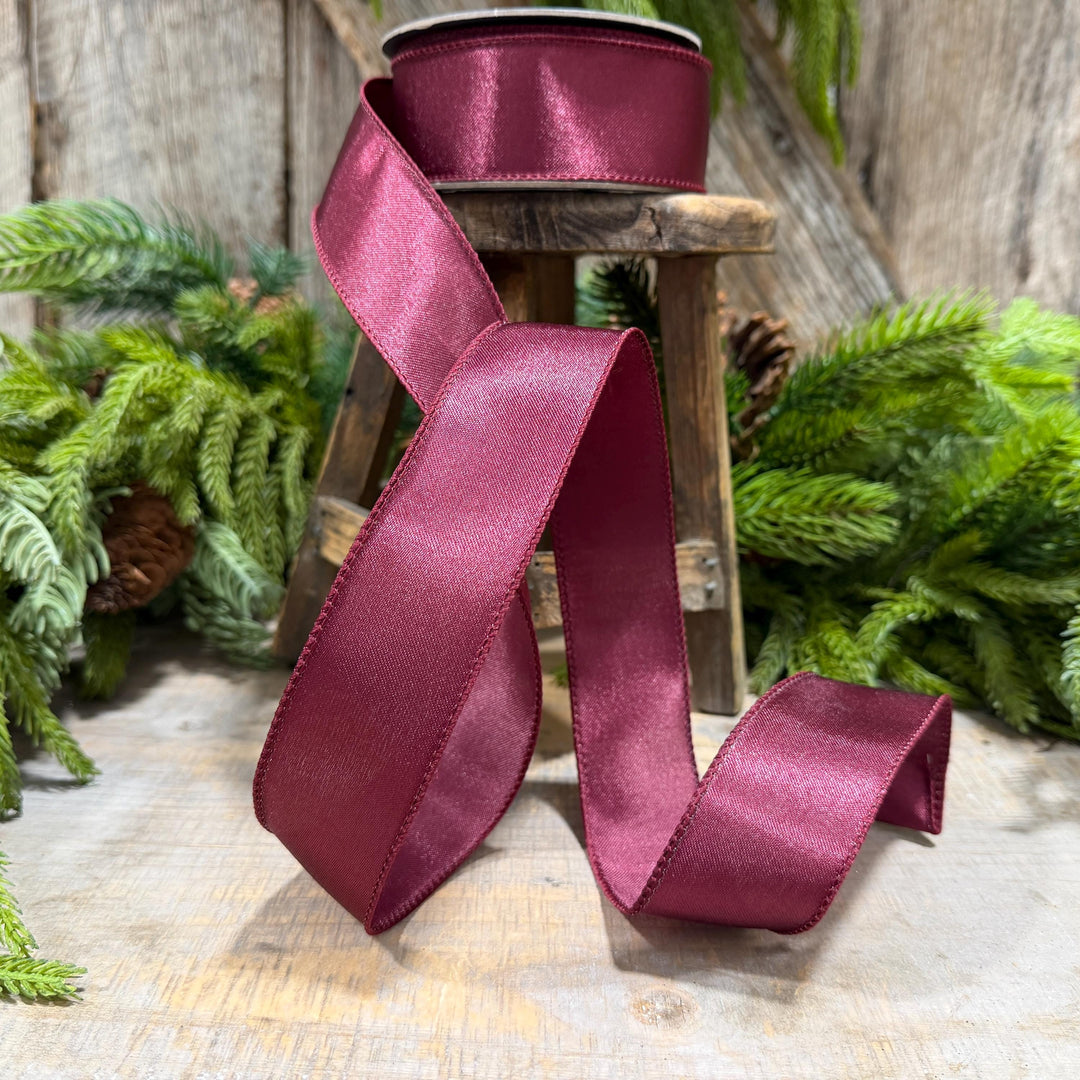1.5" Burgundy Satin Ribbon, Burgundy Christmas Ribbon,