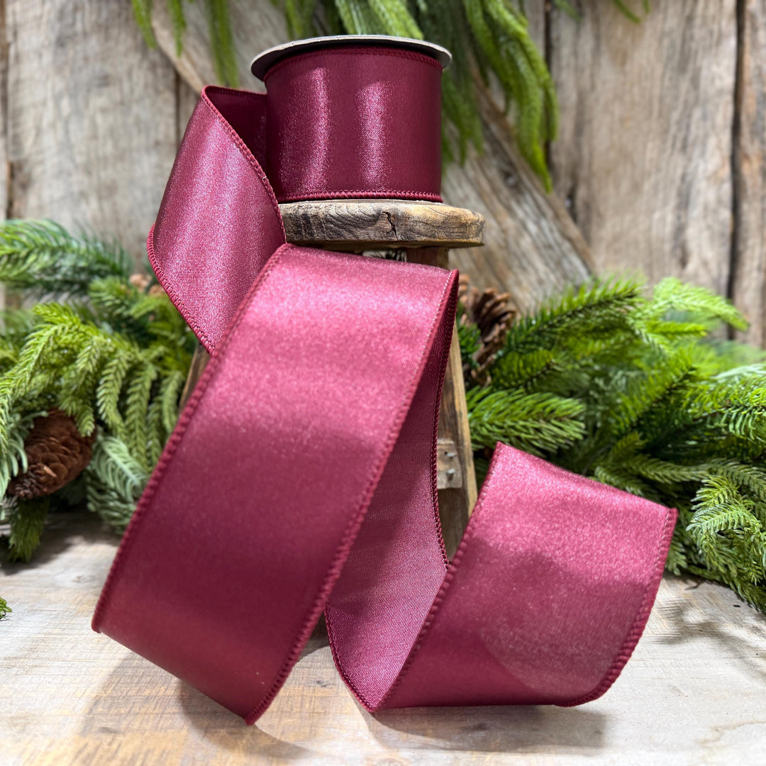 2.5" Burgundy Satin Ribbon, Burgundy Christmas Ribbon,
