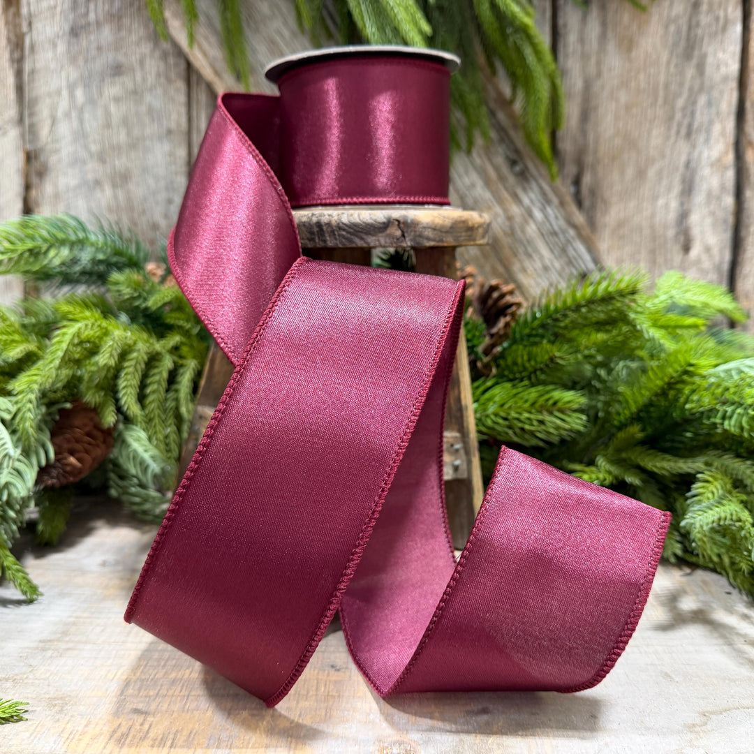 2.5" Burgundy Satin Ribbon, Burgundy Christmas Ribbon,