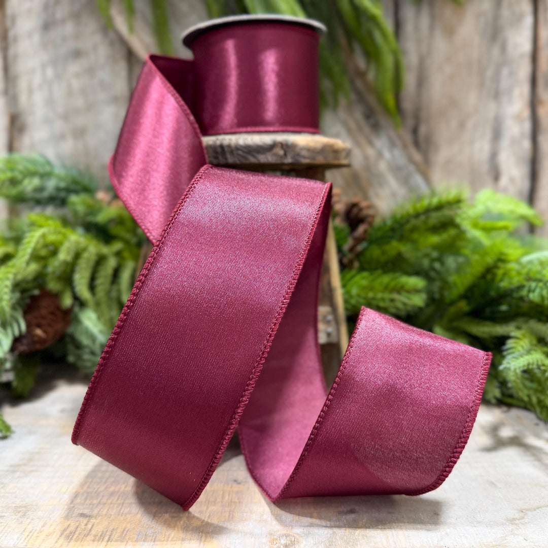 2.5" Burgundy Satin Ribbon, Burgundy Christmas Ribbon,