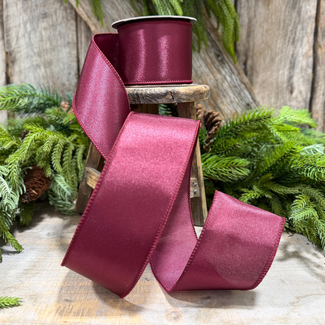 2.5" Burgundy Satin Ribbon, Burgundy Christmas Ribbon,