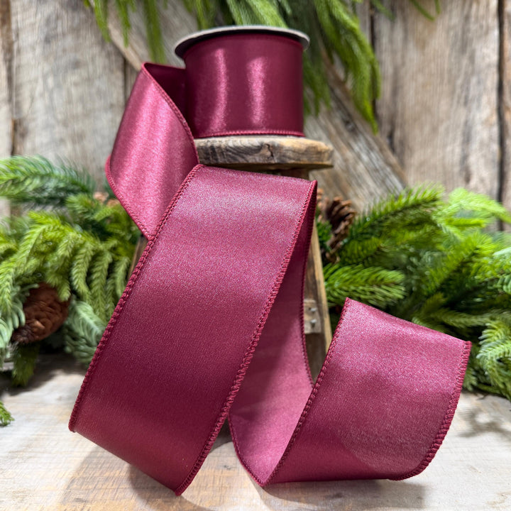 2.5" Burgundy Satin Ribbon, Burgundy Christmas Ribbon,