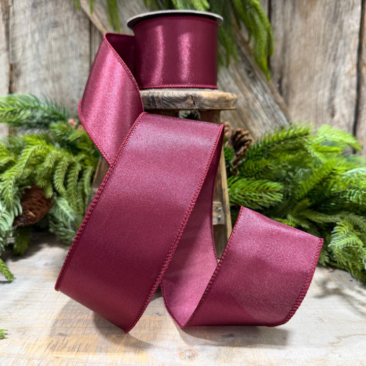 2.5" Burgundy Satin Ribbon, Burgundy Christmas Ribbon,