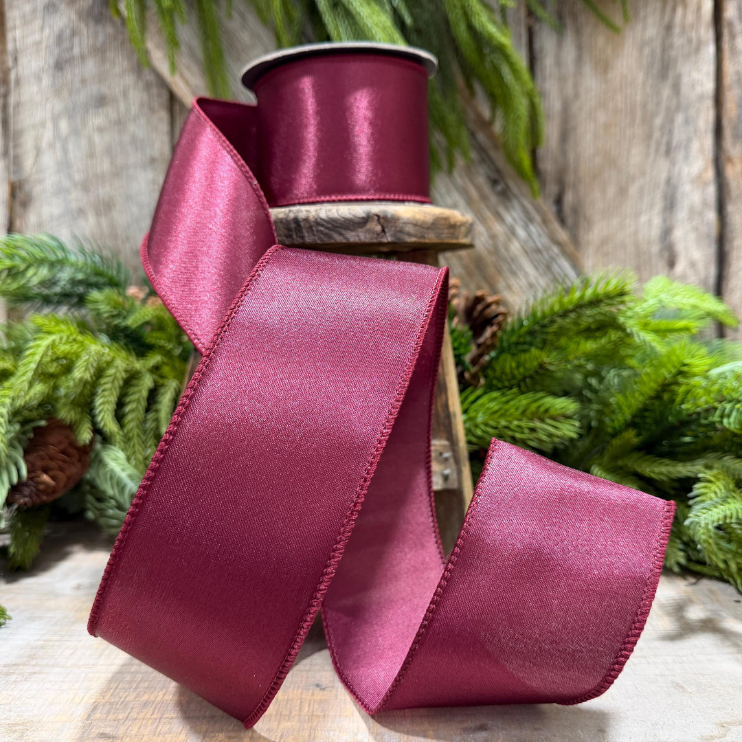 2.5" Burgundy Satin Ribbon, Burgundy Christmas Ribbon,