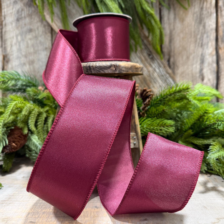 2.5" Burgundy Satin Ribbon, Burgundy Christmas Ribbon,