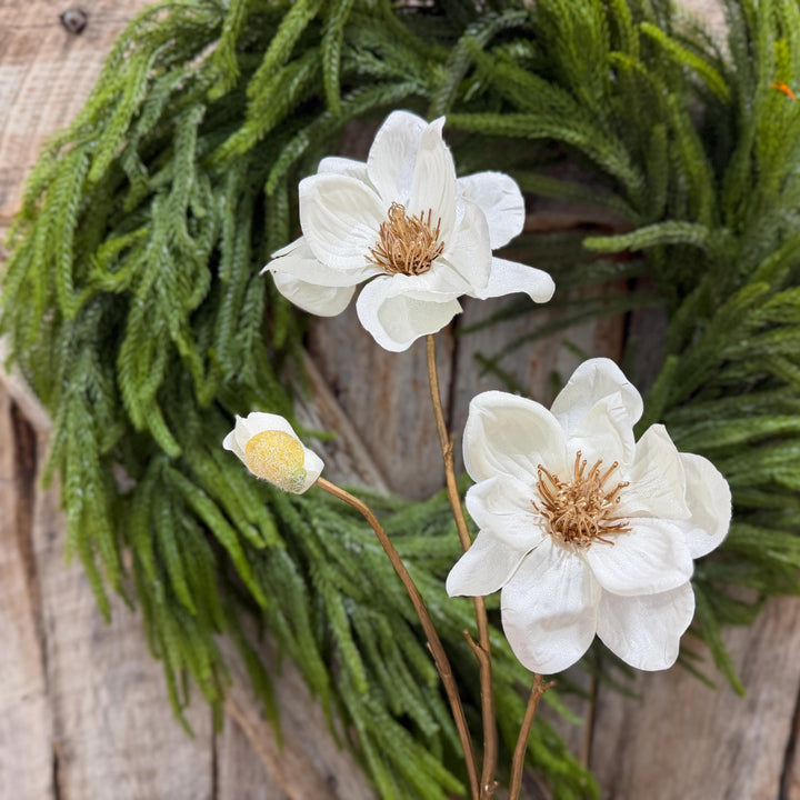30" White Magnolia Floral Spray, Christmas Magnolia