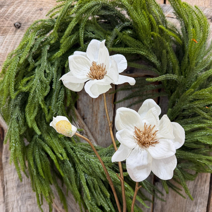 30" White Magnolia Floral Spray, Christmas Magnolia
