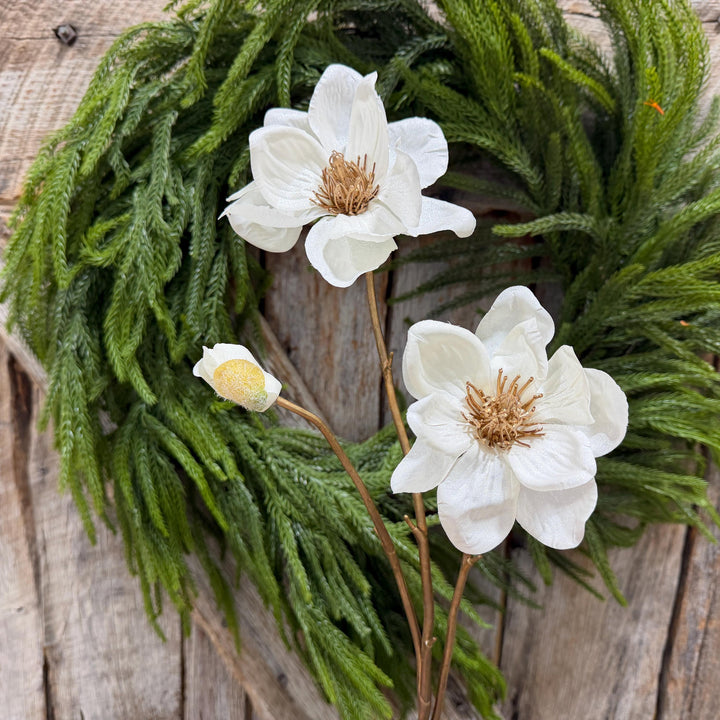 30" White Magnolia Floral Spray, Christmas Magnolia