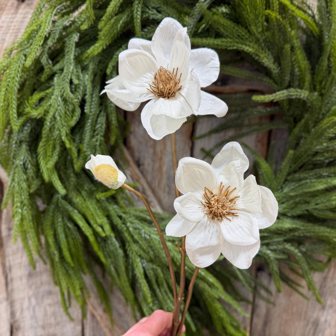 30" White Magnolia Floral Spray, Christmas Magnolia