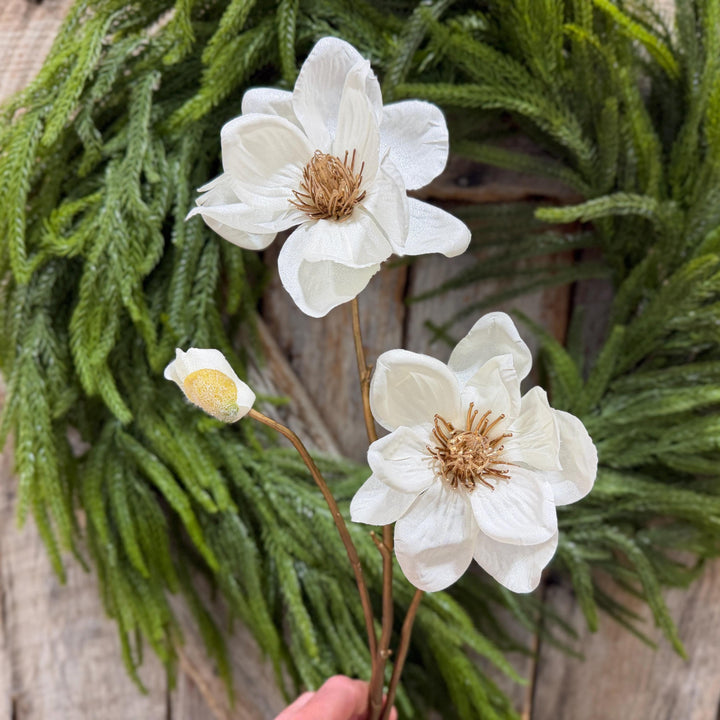 30" White Magnolia Floral Spray, Christmas Magnolia