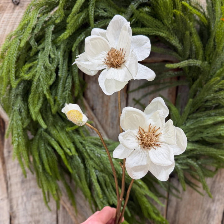30" White Magnolia Floral Spray, Christmas Magnolia