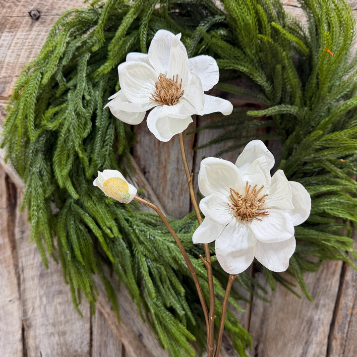 30" White Magnolia Floral Spray, Christmas Magnolia
