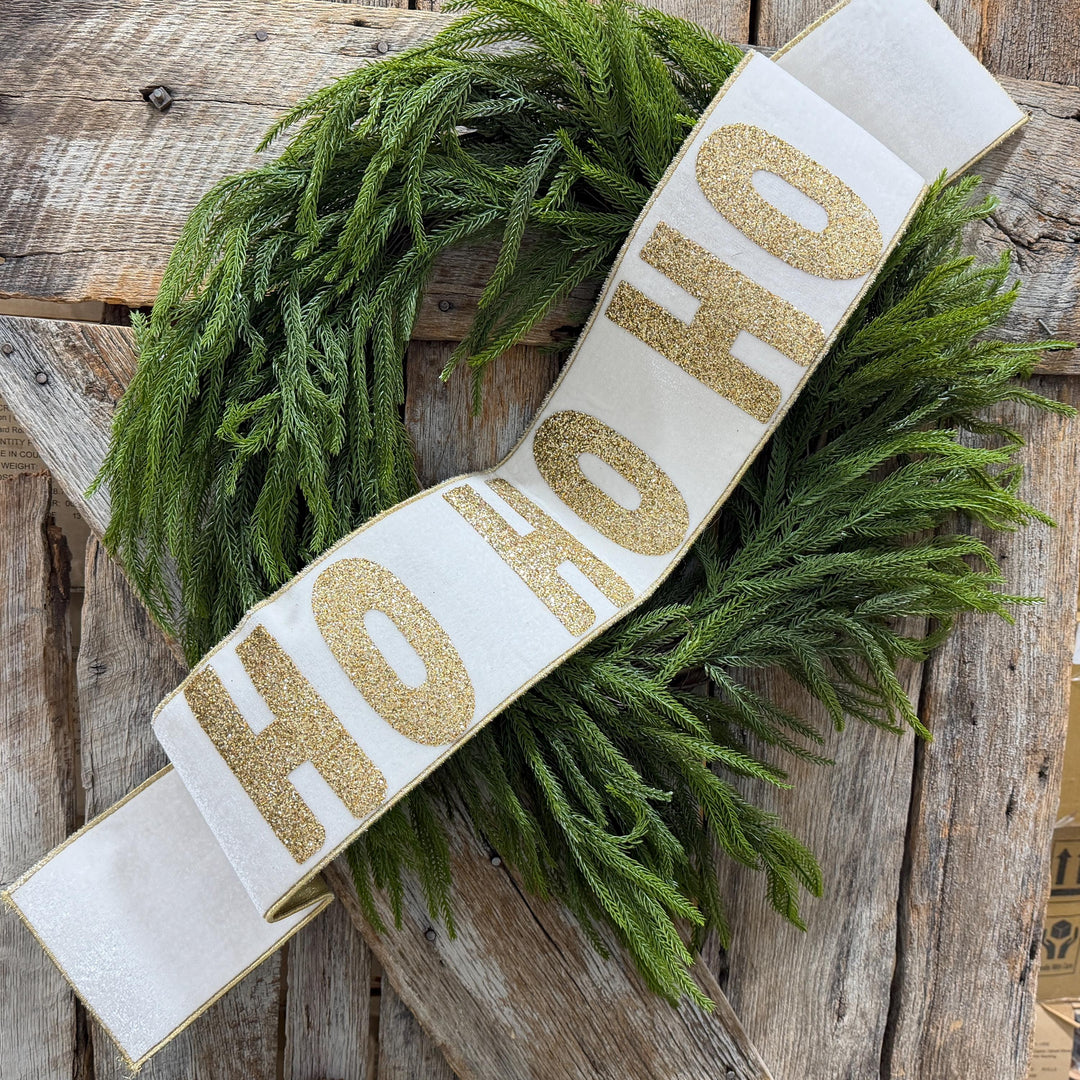 Ho Ho Ho Banner, Christmas Tree Banner, White Velvet Banner for Tree, White Christmas Banner, White and Gold Banner for Tree