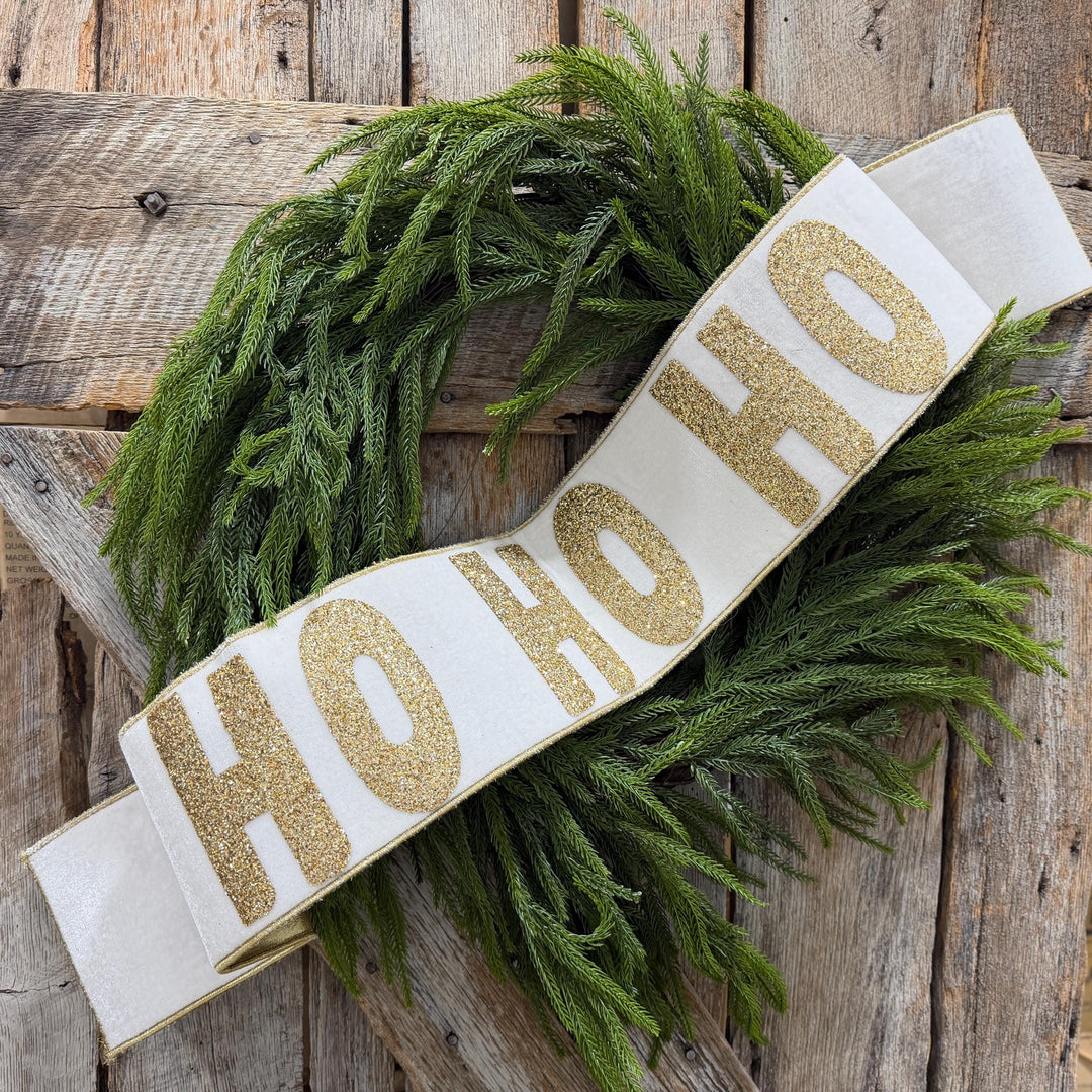 Ho Ho Ho Banner, Christmas Tree Banner, White Velvet Banner for Tree, White Christmas Banner, White and Gold Banner for Tree