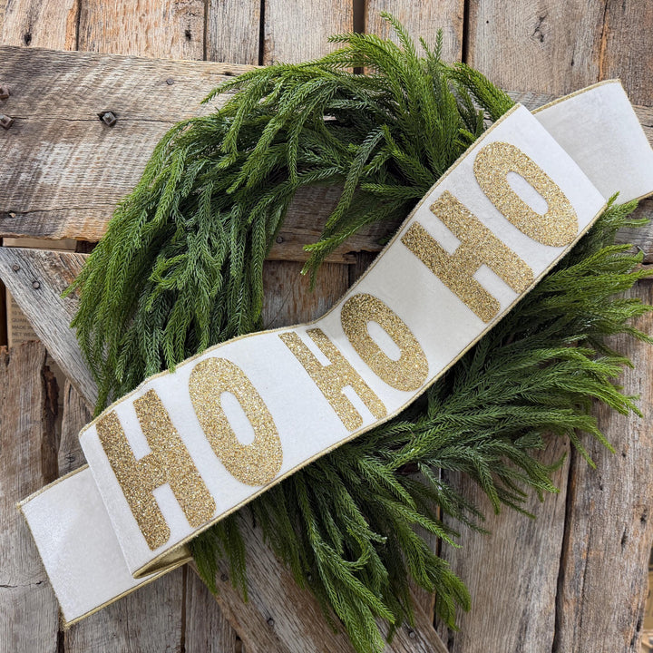 Ho Ho Ho Banner, Christmas Tree Banner, White Velvet Banner for Tree, White Christmas Banner, White and Gold Banner for Tree