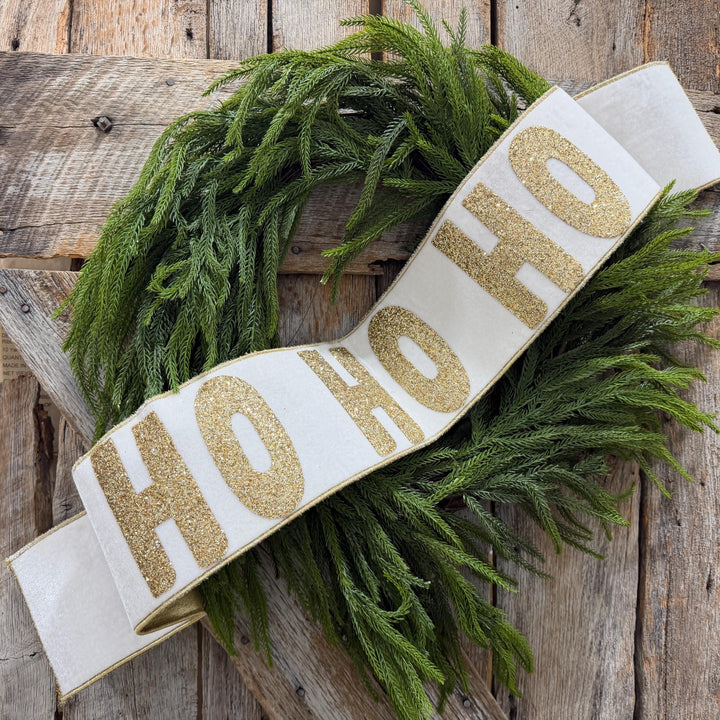 Ho Ho Ho Banner, Christmas Tree Banner, White Velvet Banner for Tree, White Christmas Banner, White and Gold Banner for Tree