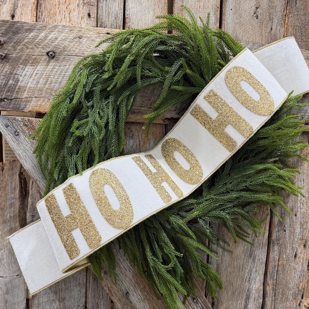 Ho Ho Ho Banner, Christmas Tree Banner, White Velvet Banner for Tree, White Christmas Banner, White and Gold Banner for Tree
