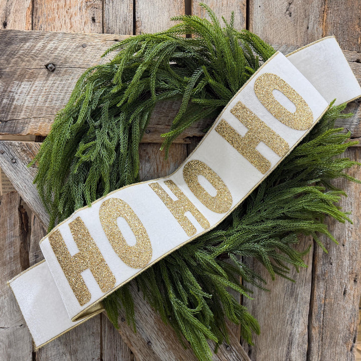 Ho Ho Ho Banner, Christmas Tree Banner, White Velvet Banner for Tree, White Christmas Banner, White and Gold Banner for Tree