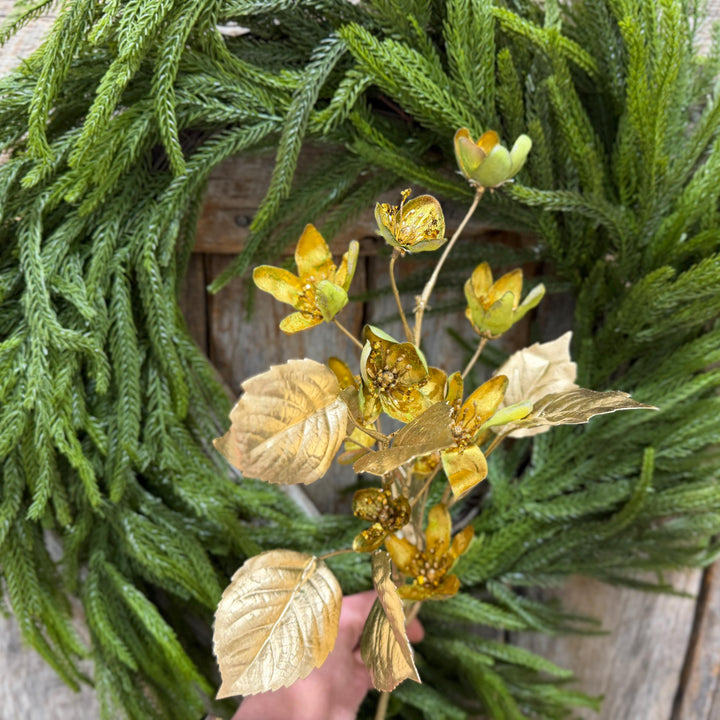 28" Gold Clematis Spray, Gold Christmas Floral