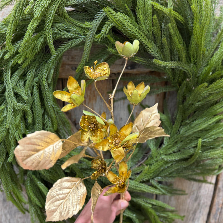 28" Gold Clematis Spray, Gold Christmas Floral