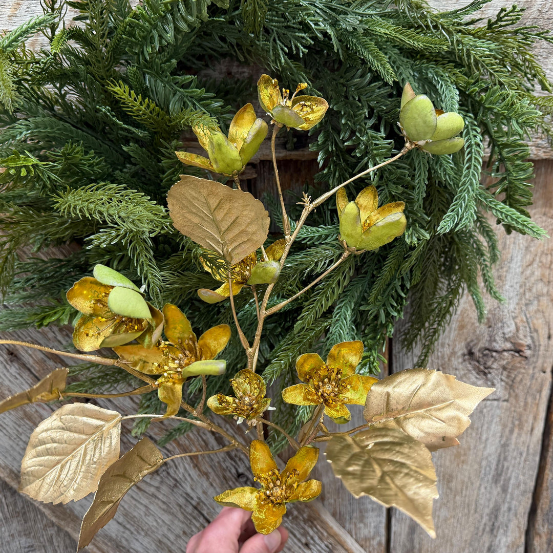 28" Gold Clematis Spray, Gold Christmas Floral