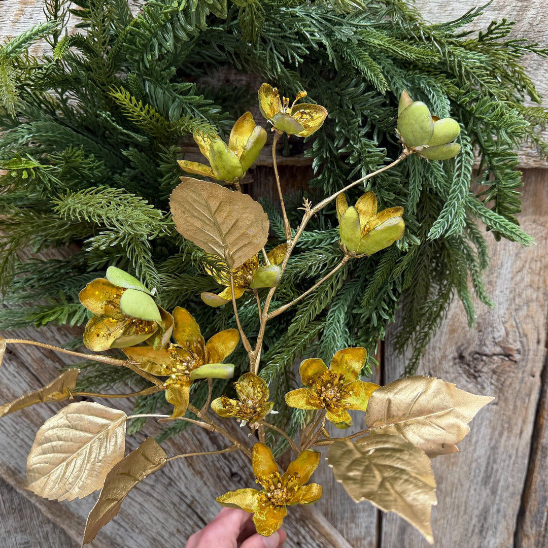 28" Gold Clematis Spray, Gold Christmas Floral