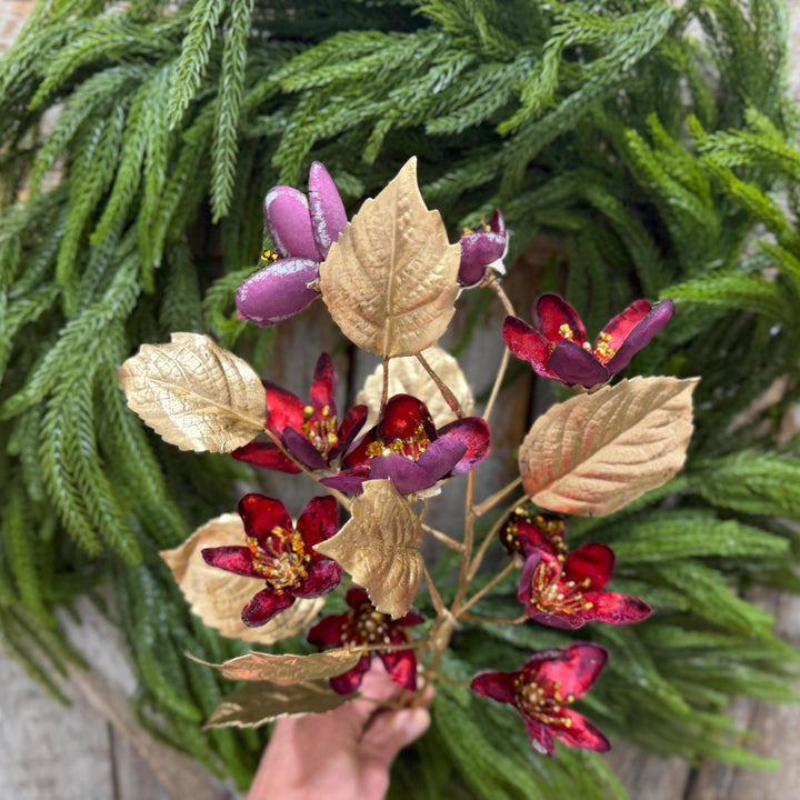28" Burgundy Clematis Spray, Burgundy Christmas Floral