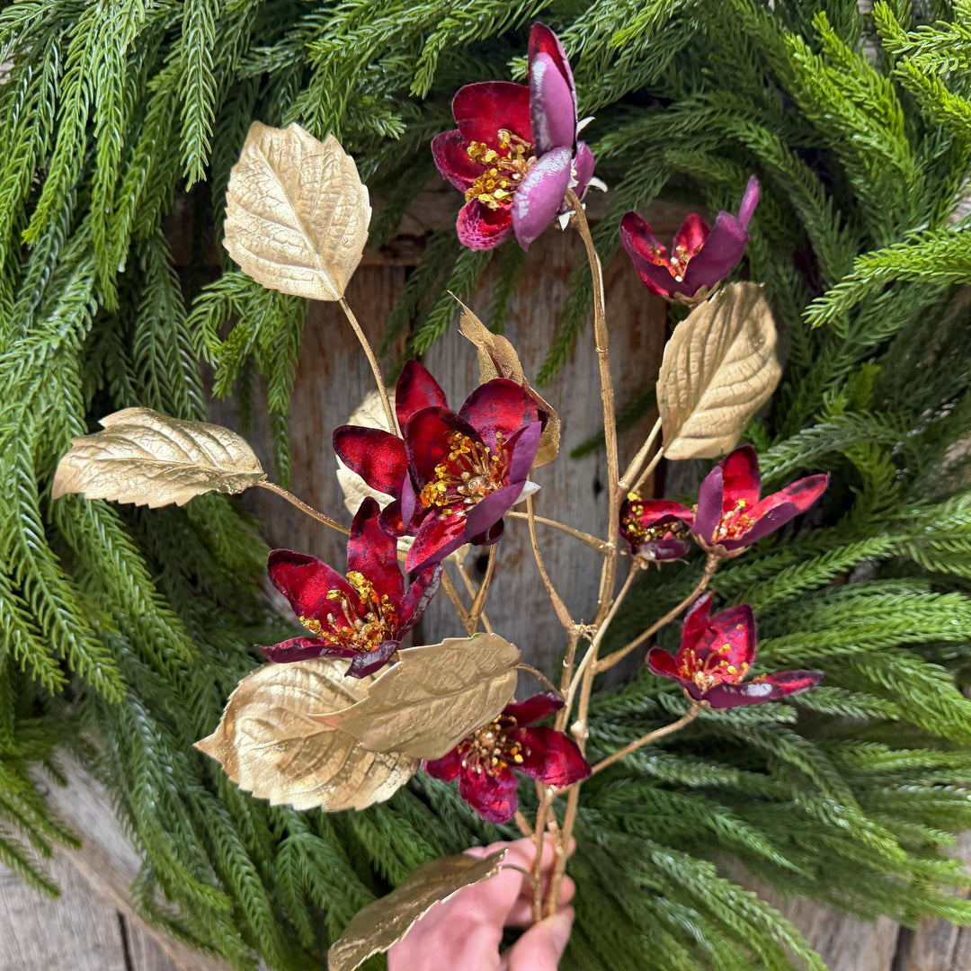 28" Burgundy Clematis Spray, Burgundy Christmas Floral