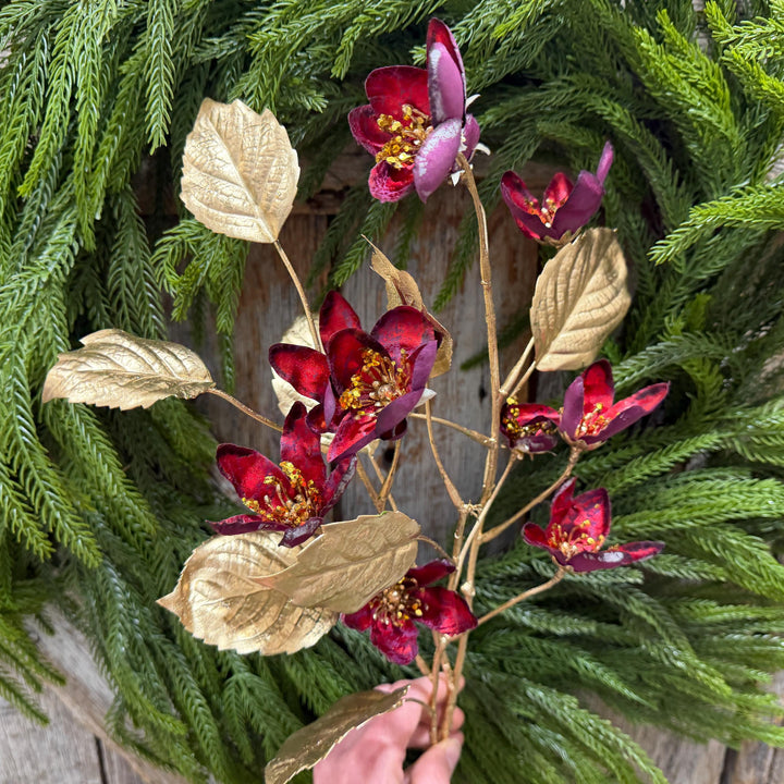 28" Burgundy Clematis Spray, Burgundy Christmas Floral