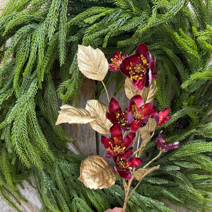 28" Burgundy Clematis Spray, Burgundy Christmas Floral