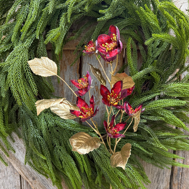 28" Burgundy Clematis Spray, Burgundy Christmas Floral