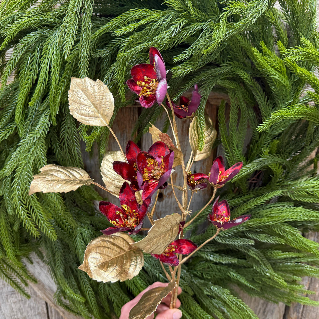 28" Burgundy Clematis Spray, Burgundy Christmas Floral