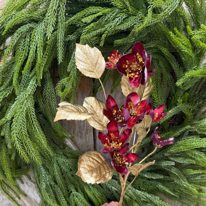 28" Burgundy Clematis Spray, Burgundy Christmas Floral