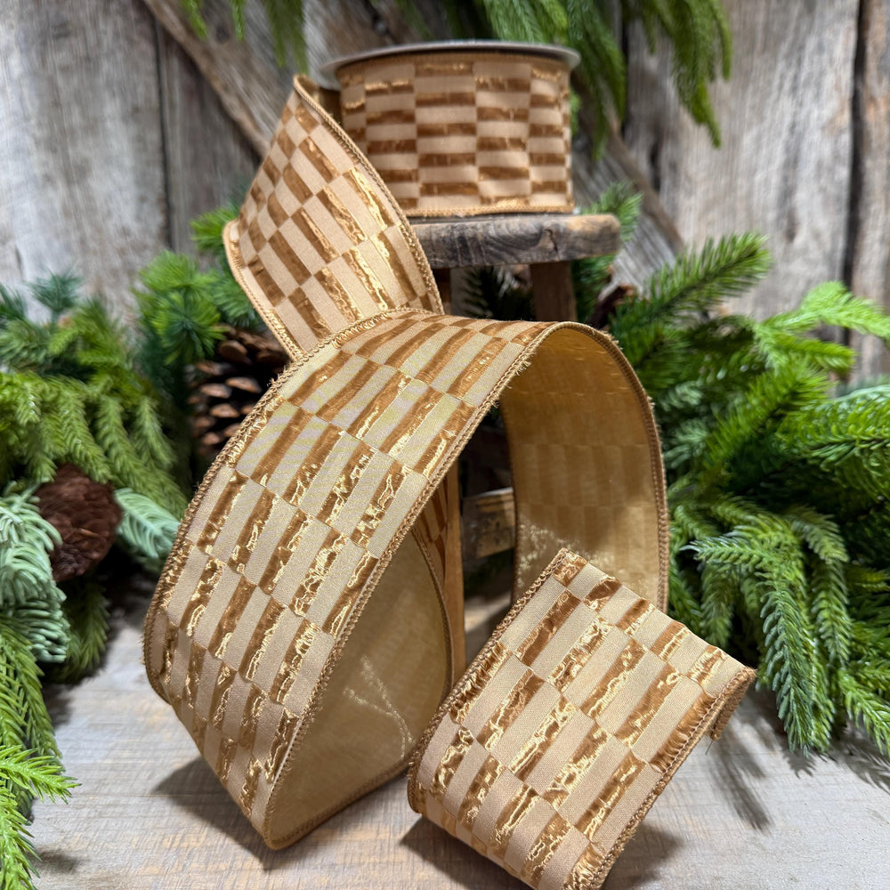 2.5" Gold RIbbon, Antique Gold Zellige Ribbon, Farrisilk Ribbon