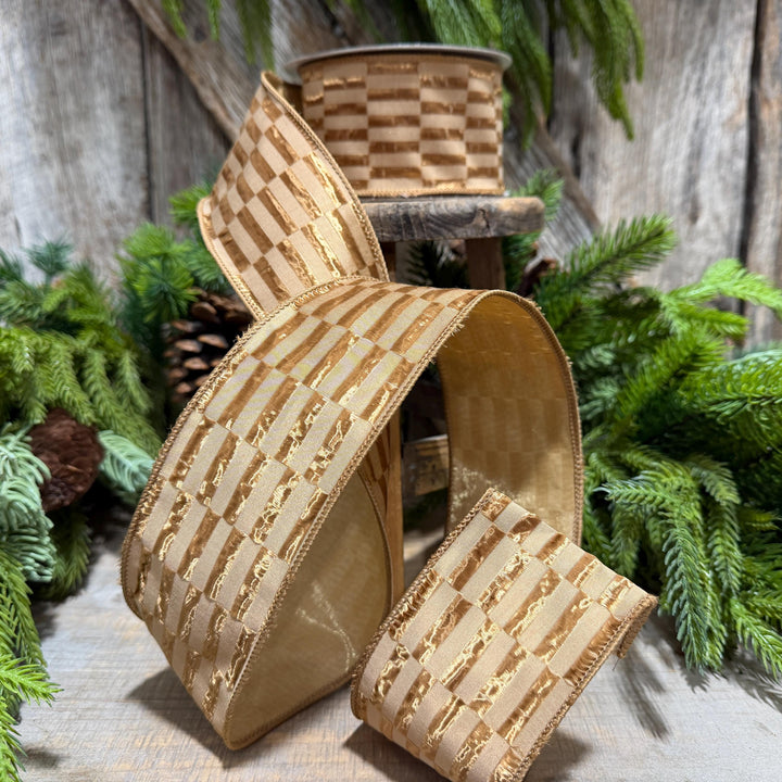 2.5" Gold RIbbon, Antique Gold Zellige Ribbon, Farrisilk Ribbon