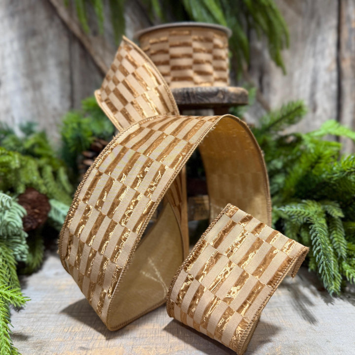 2.5" Gold RIbbon, Antique Gold Zellige Ribbon, Farrisilk Ribbon