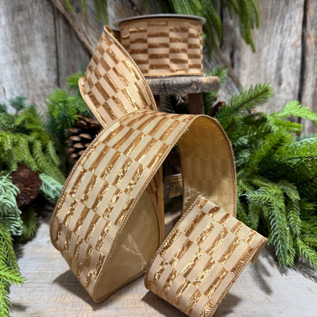 2.5" Gold RIbbon, Antique Gold Zellige Ribbon, Farrisilk Ribbon