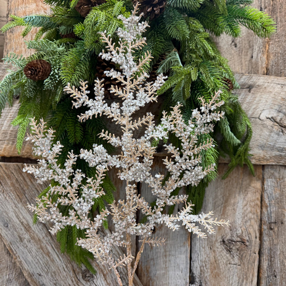 31" Champagne Sequin Cedar Spray, Christmas Tree Spray