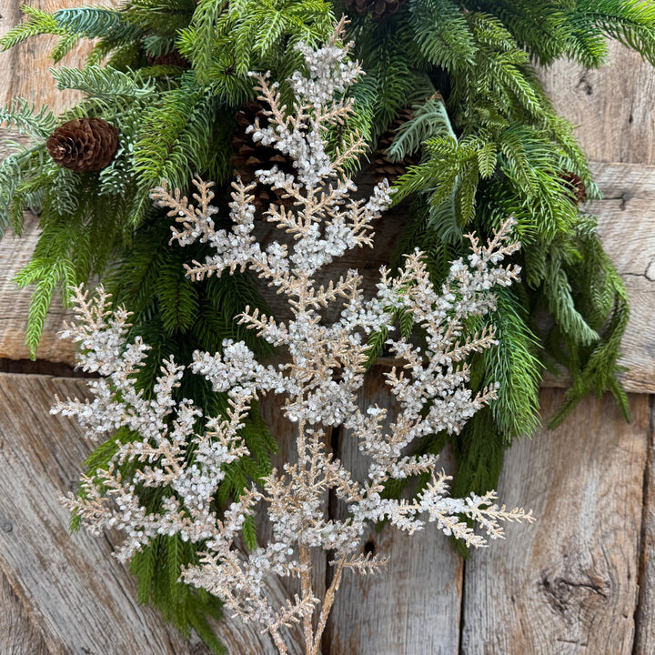 31" Champagne Sequin Cedar Spray, Christmas Tree Spray