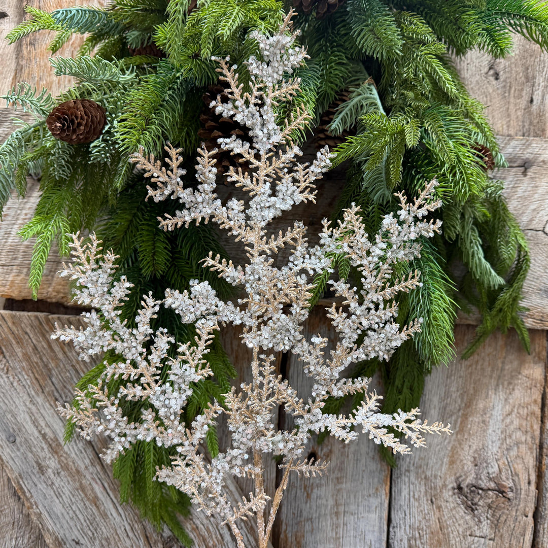 31" Champagne Sequin Cedar Spray, Christmas Tree Spray