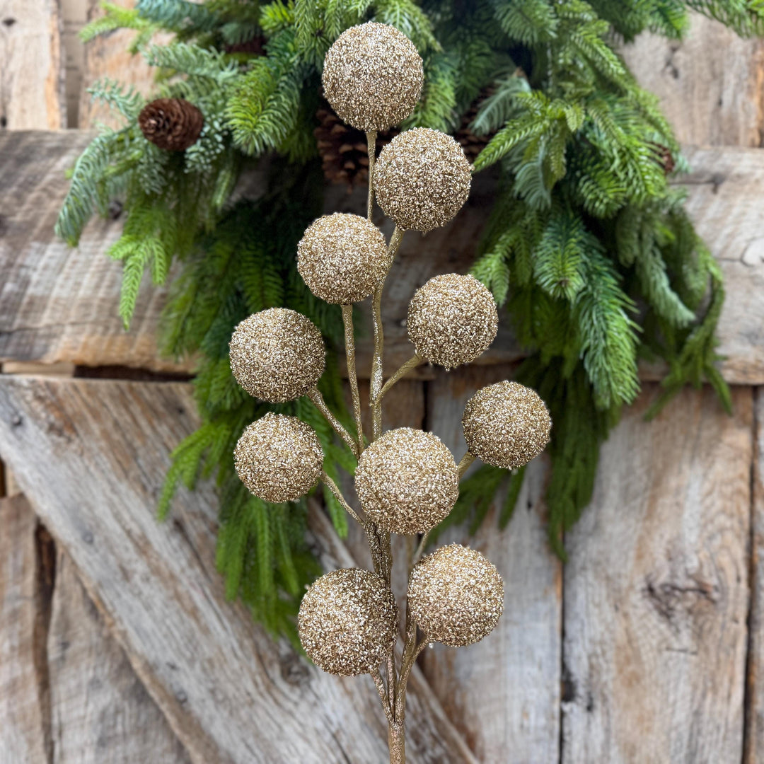 26" Champagne Gold Ball Spray, Christmas Ball Spray
