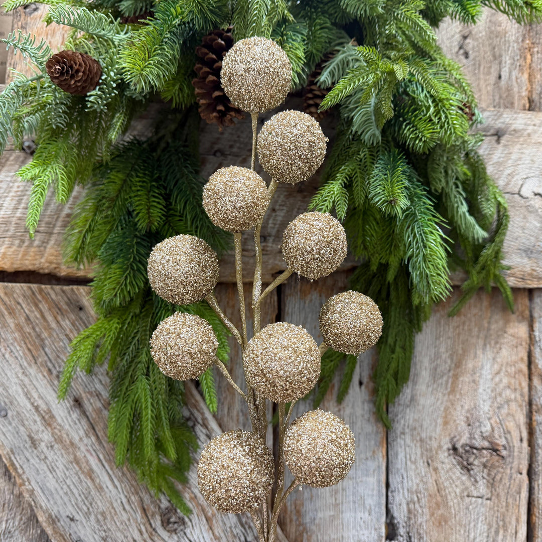 26" Champagne Gold Ball Spray, Christmas Ball Spray