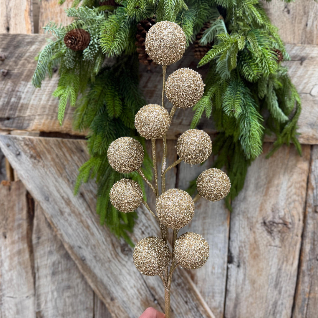 26" Champagne Gold Ball Spray, Christmas Ball Spray