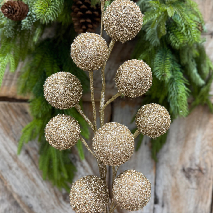 26" Champagne Gold Ball Spray, Christmas Ball Spray