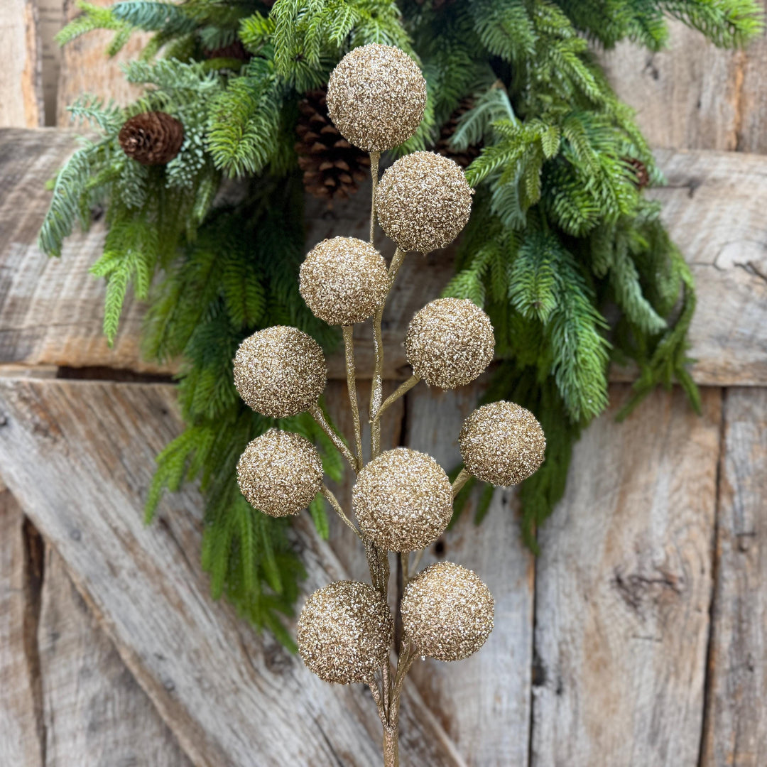 26" Champagne Gold Ball Spray, Christmas Ball Spray