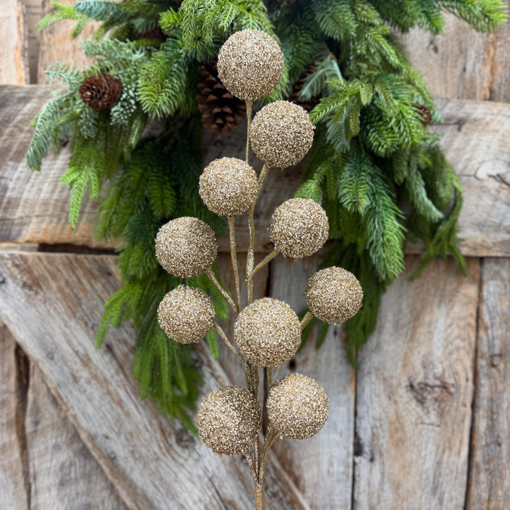 26" Champagne Gold Ball Spray, Christmas Ball Spray