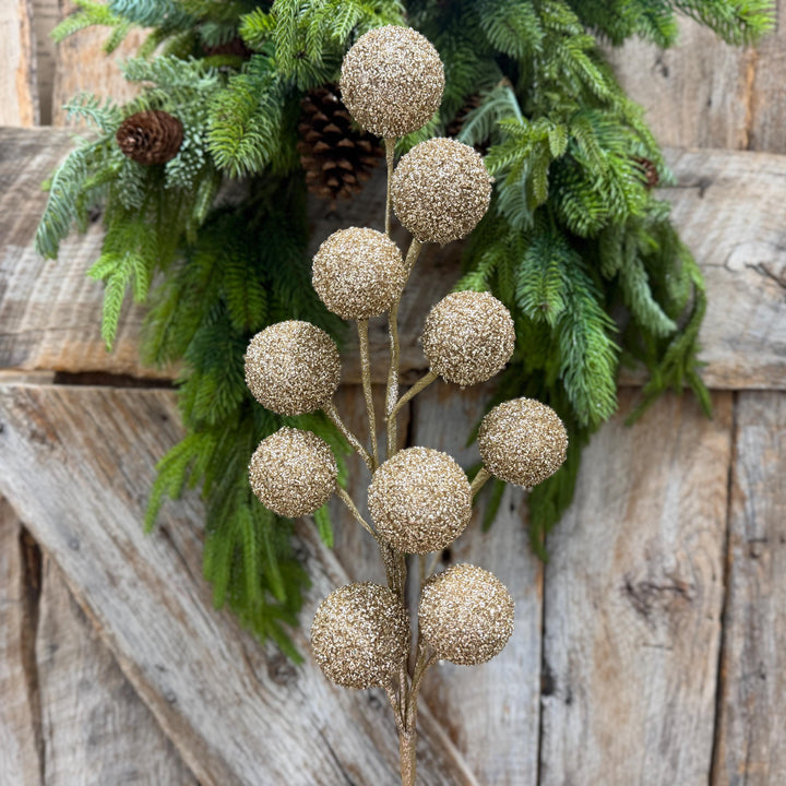 26" Champagne Gold Ball Spray, Christmas Ball Spray