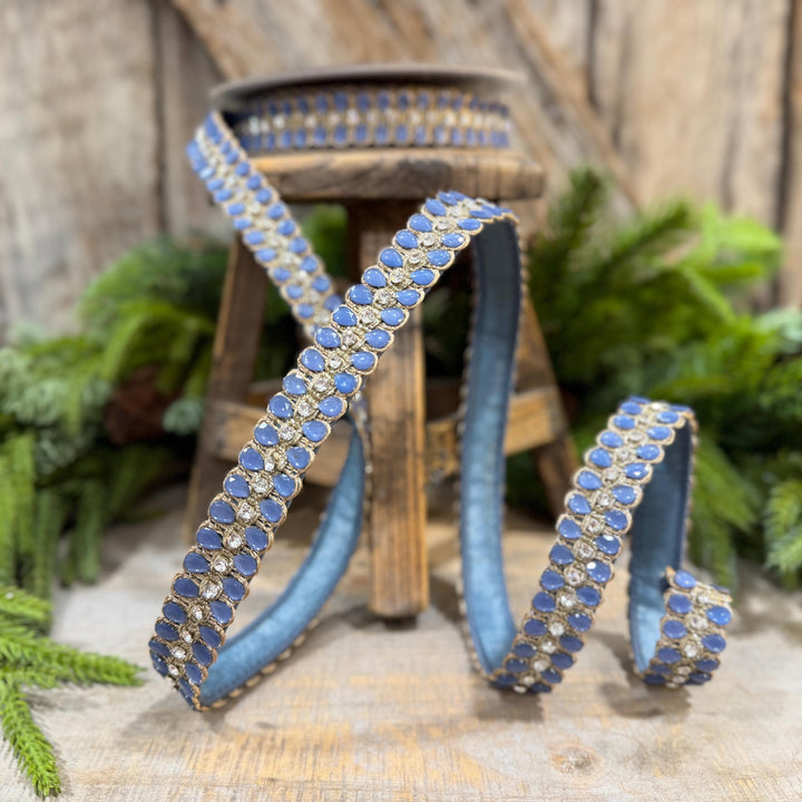 1" Steel Blue Jeweled Ribbon, Steel Blue Pendeloque Ribbon