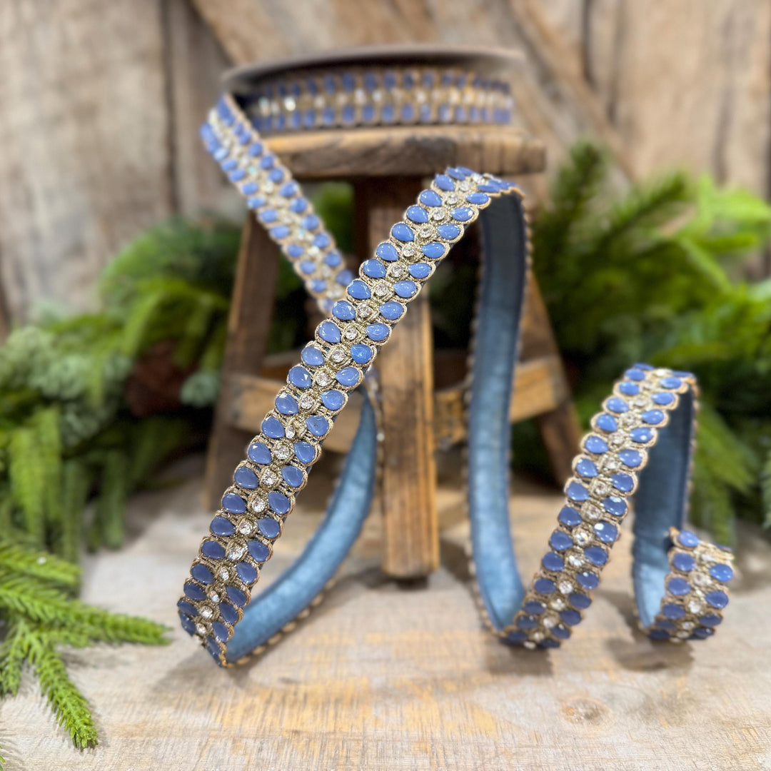 1" Steel Blue Jeweled Ribbon, Steel Blue Pendeloque Ribbon, Farrisilk, RK901-17
